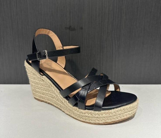 12 pezzi sandalo con zeppa nero