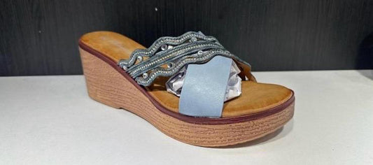 12 pezzi pantofola con zeppa azzurro